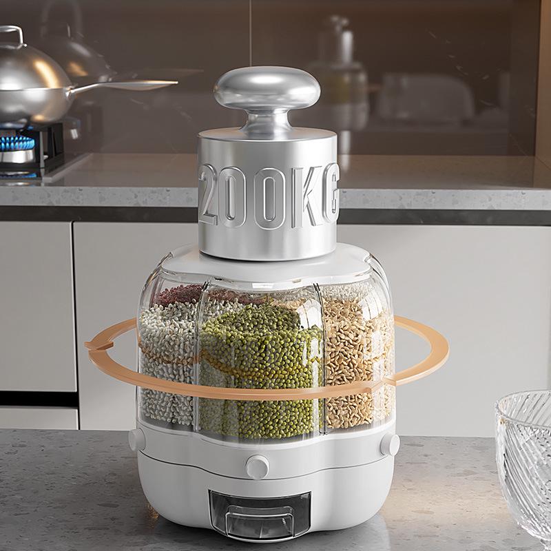Rotating Rice Storage Bin: Insect & Moisture-Proof, Sealed Divided Grain Canister for Household Use