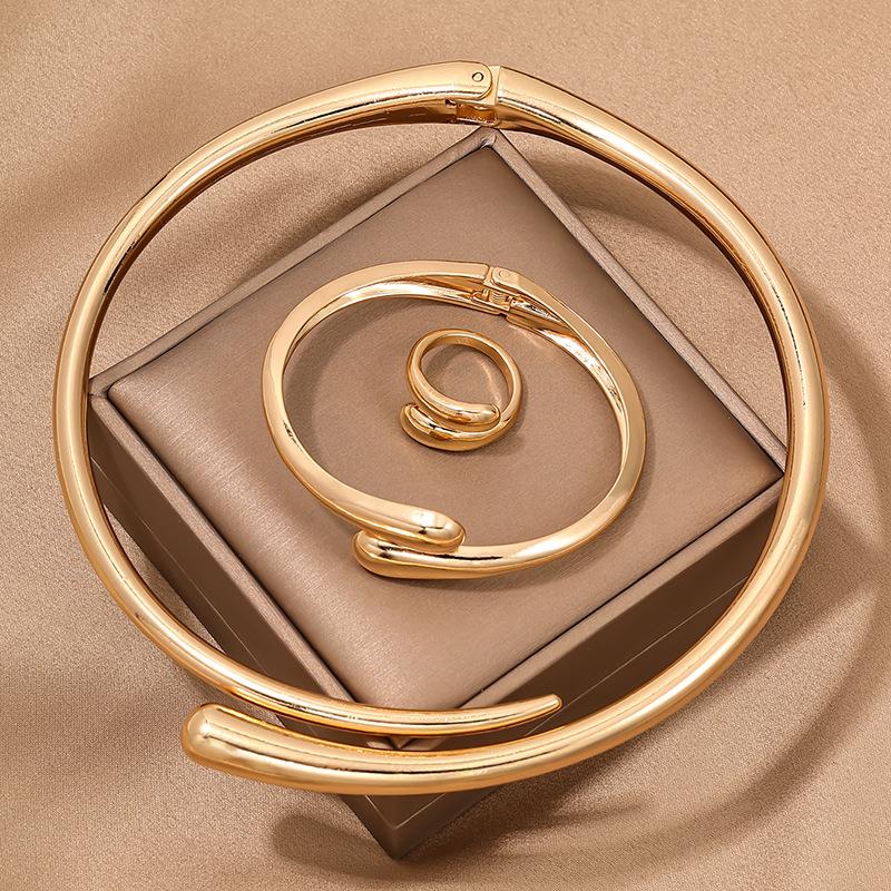 DIEZI Vintage Choker Náhrdelníky Náramky Prsteny Sada Pro Ženy Punk Geometrický Zlatá měděná Barva Kov Nový Hip Hop Zirkonová Sada