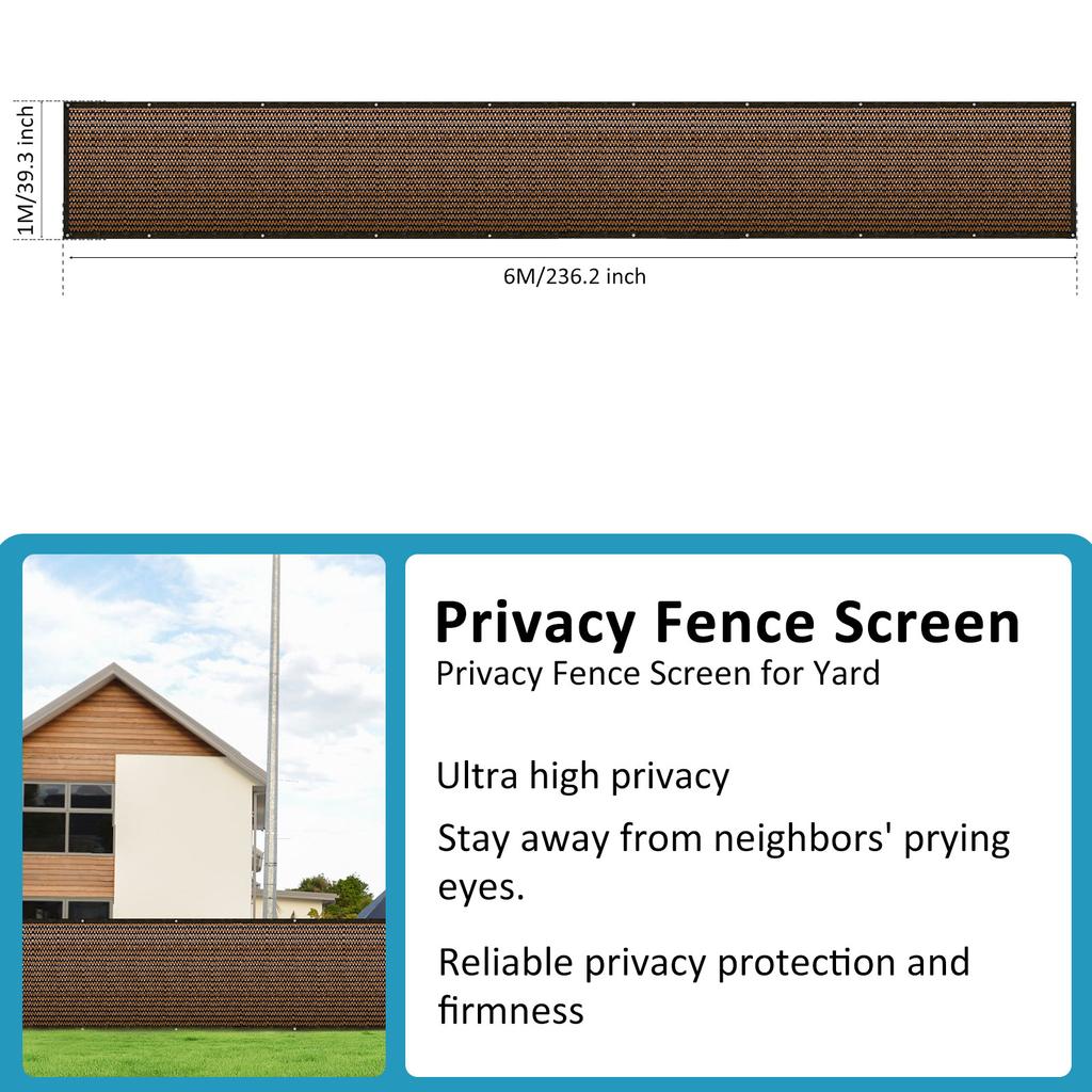 Privacy Fence Screen 120GSM Mesh Shade Net Cover with 50 Zip Ties and 10m Rope 3.28×19.68ft Effective Shading Fence Panels