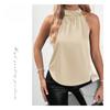 Gilet d'été en polyester pour femme, couleur unie, épaules dénudées, col suspendu, sans manches, t-shirts pour femme