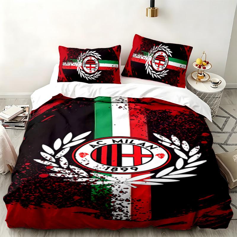 AC Milan 3-delige set Perfect voor gebruik in de slaapkamer Comfortabele beddengoedset bevat een dekbedovertrek en twee kussenslopen Ideaal verjaardags- of kerstcadeau