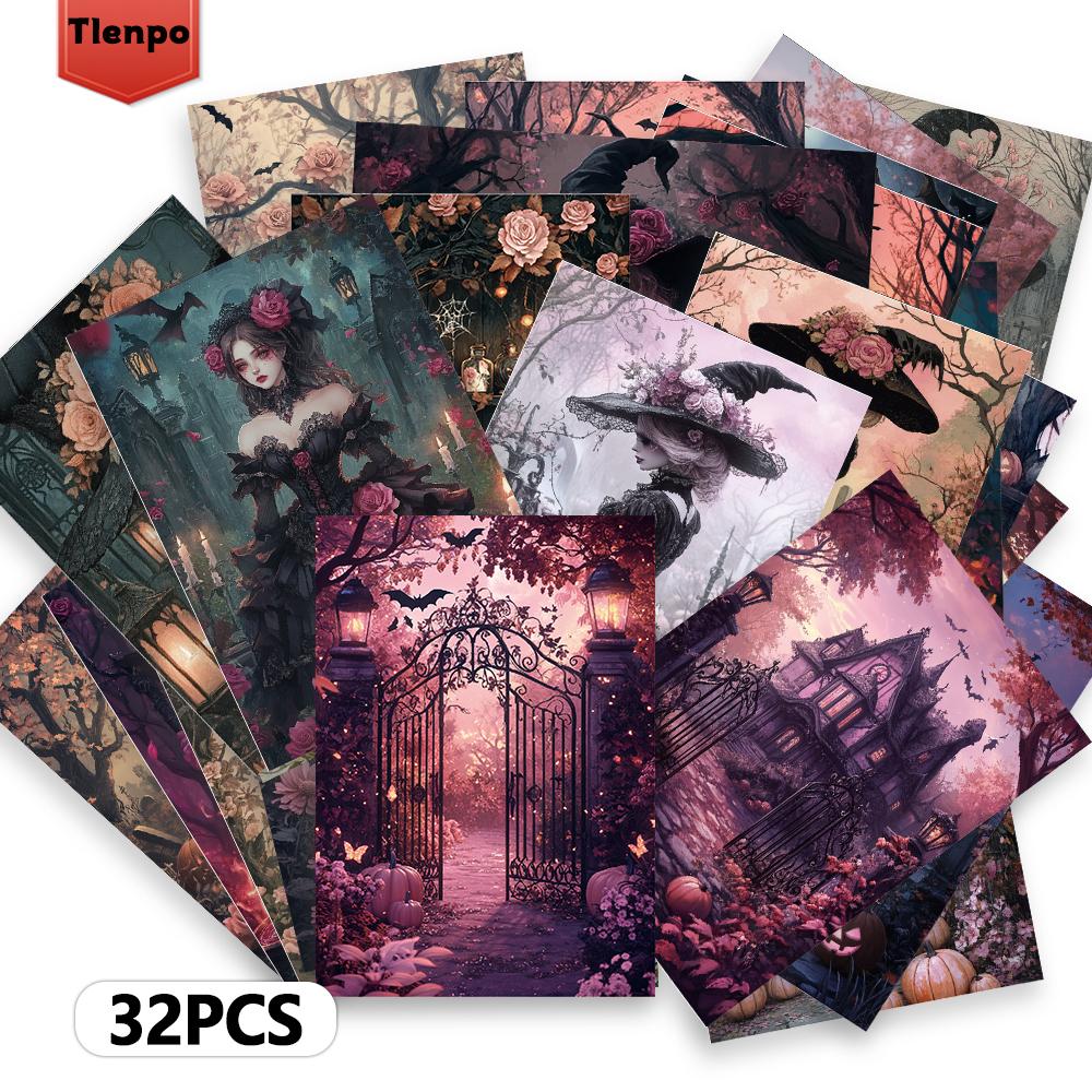 32pcs, Halloween postcard, witch, birthday/anniversary gift, collectible, suitable for gift-giving, can be mailed.