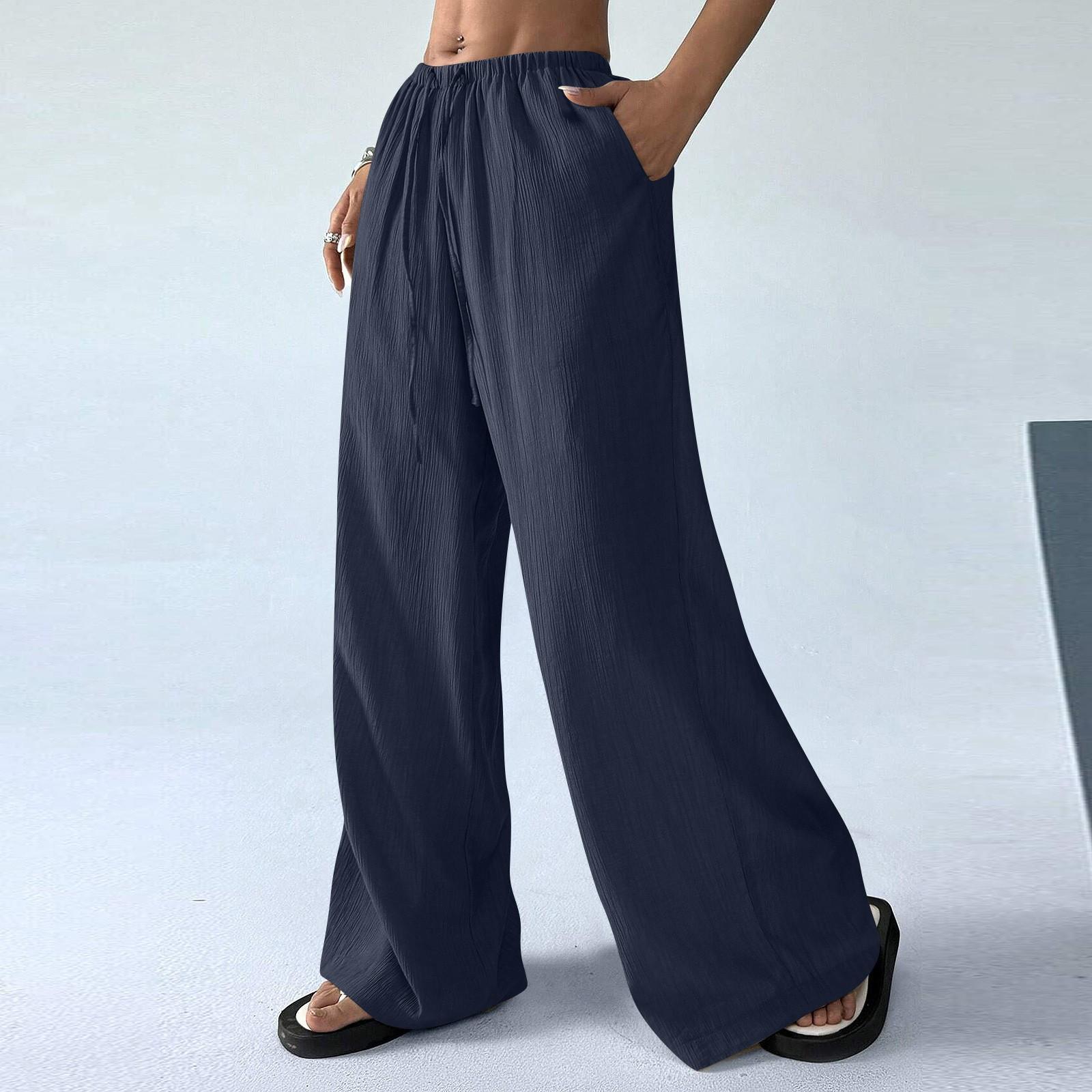 

Женские повседневные брюки с широкими штанинами, на талии, с завязками, с текстурным карманом, весна-лето L тёмно-синий