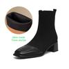 Krazing Pot Cow Skin Winter Square Toe Chelsea Boots Med Heels Zipper Women Flock Patch Work Ankle Boots