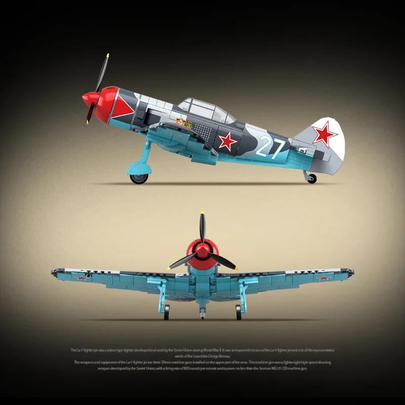 STEM Fighter Jet Construction Kit Aircraft La-7 Spitfire Yak-1B Bf-109E Plane Technical Bricks Kid Toy Birthday Gifts