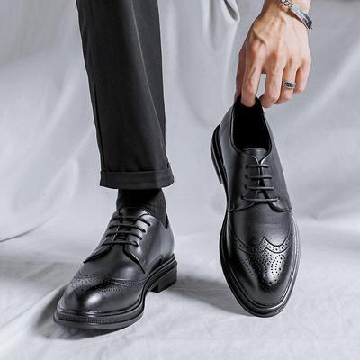 New Men'S Leather Shoes Dress Black Casual Business Trend British Block Men'S Shoes 7667-R