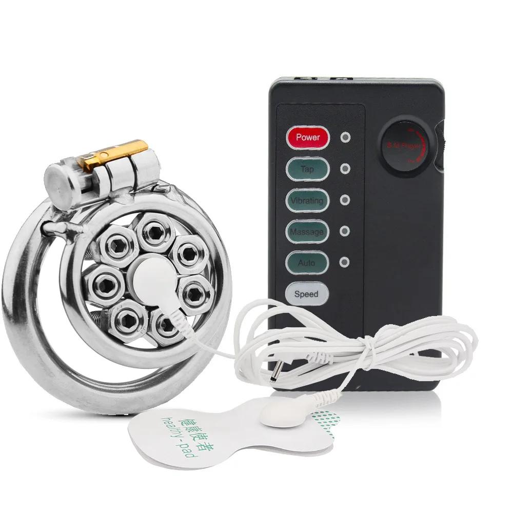 Electric Shock Stianless Steel Cock Cage Spike Removable Nails Erotic Urethral Lock Penis Stimulate BDSM Chastity Lock Sex Toy