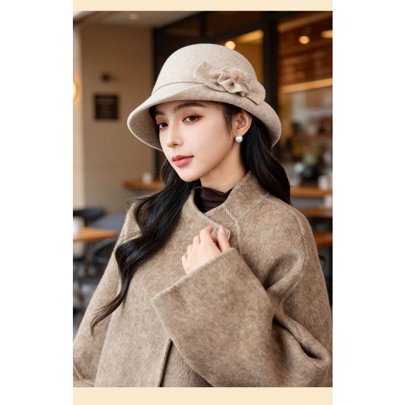 Women S Vintage Bucket Hat With Flower Pom Pom For Autumn Winter