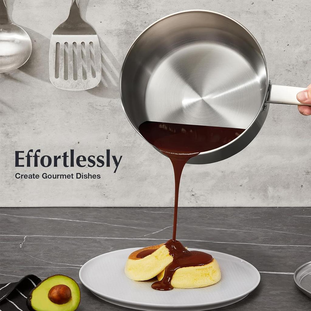 KOCH SYSTEME CS Stainless Steel Sauce Pan Set Multifunctional Cooking Pot with Lid 1QT & 2QT & 3QT with Heat-resistant Handle