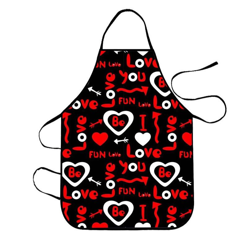 Romantic Valentines Day Apron With Black Heart Letter Print Waterproof Sleeveless Kitchen Cooking Gear For Couples