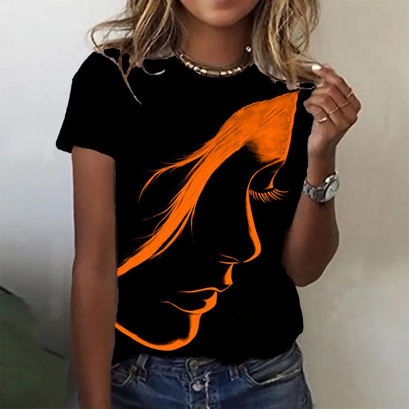 

Модная женская футболка с цветным принтом лица, забавная повседневная футболка с круглым вырезом и короткими рукавами, летняя женская футболка M оранжевый