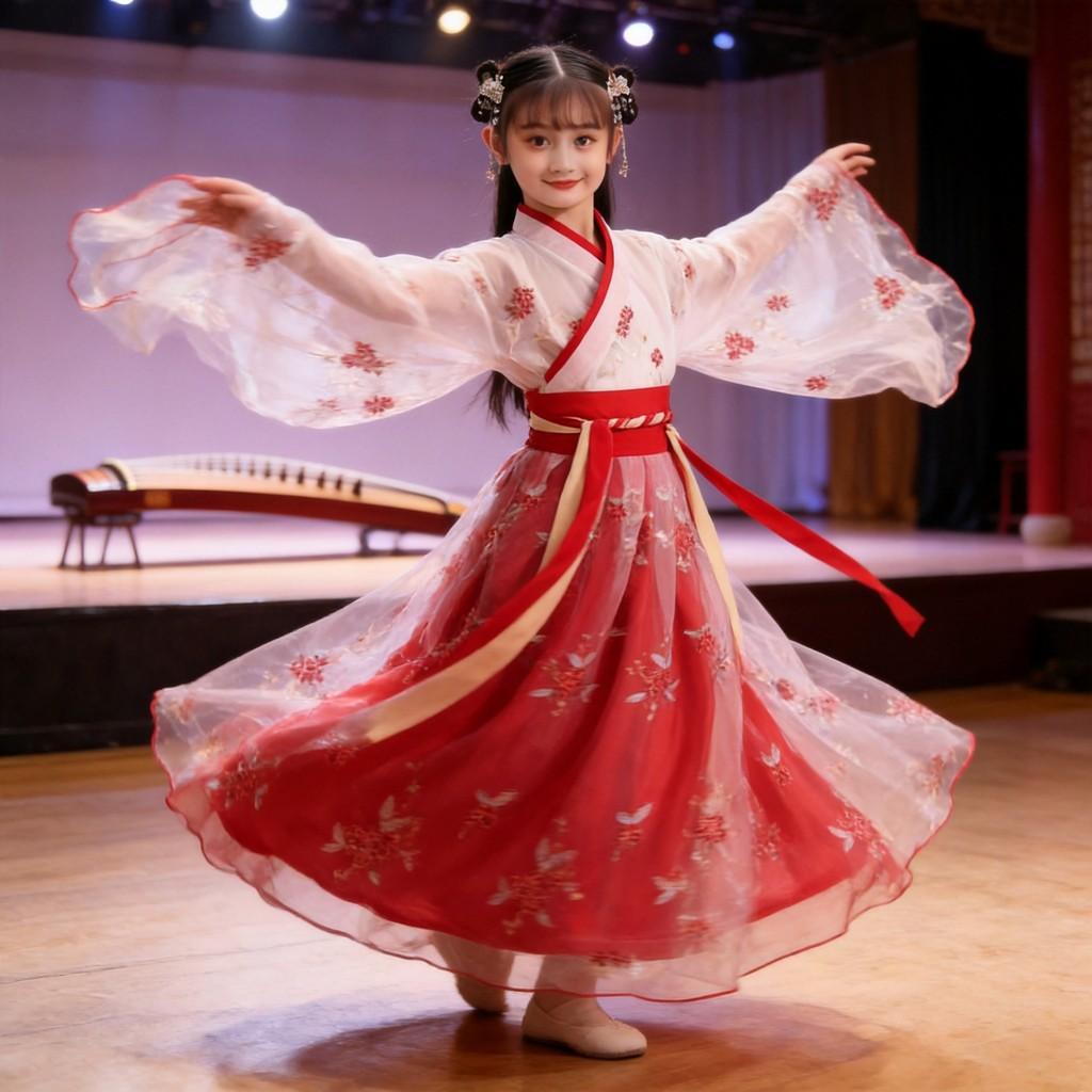 Chinesisches Hanfu-Kostüm für Mädchen aus Kaninchenwolle für Bühnenauftritte von Kleinkindern