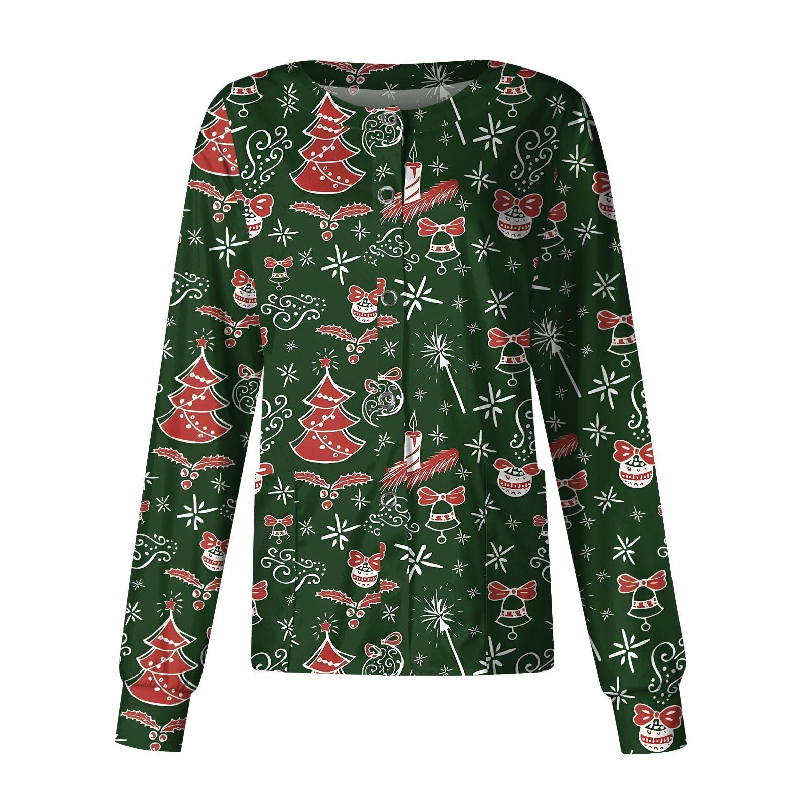 

Женская повседневная модная однобортная куртка с длинным рукавом и стоячими лацканами с рождественским принтом, защитная рабочая куртка S