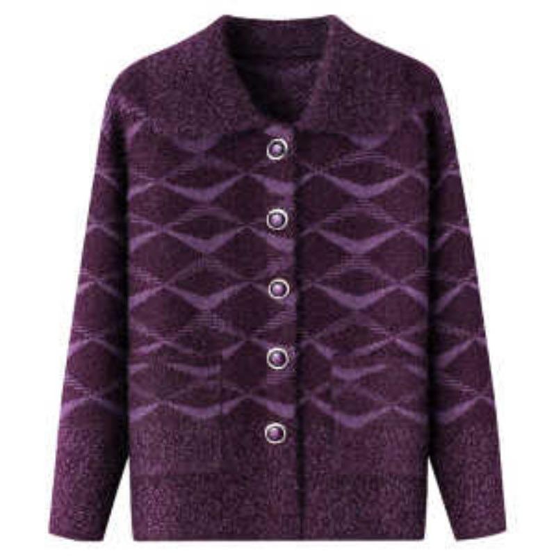 Mom's Autumn Outfit Cardigan Sweater Middle-aged Elderly Sweater Jacket Female Grandma Long-sleeved Top