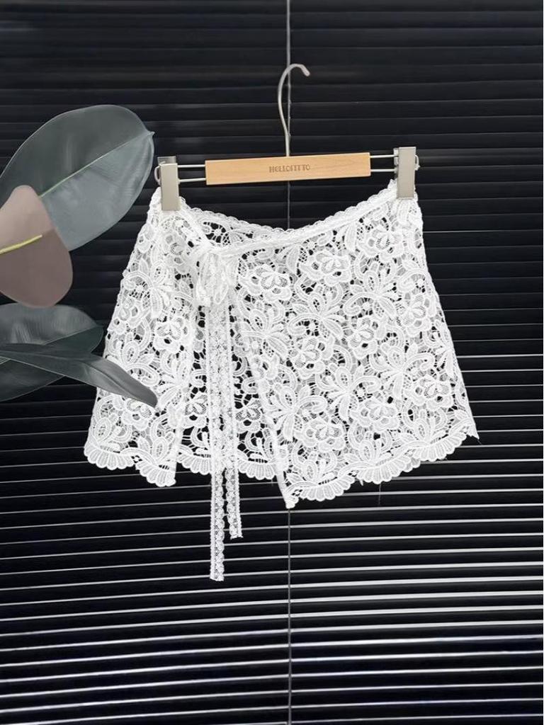 Gonna Corta in Garza Floreale di Pizzo Coreano con Laccetto sul Fondo - Grembiule Versatile Stile 2025