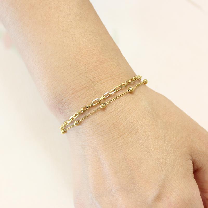 Kwaliteit Sieraden Klassiek Vrouwen Cadeau Waterdicht Duurzaam Niet-vervagend Metaal Roestvrij Staal Dubbele Rij Kralenketting Prachtige Armbanden