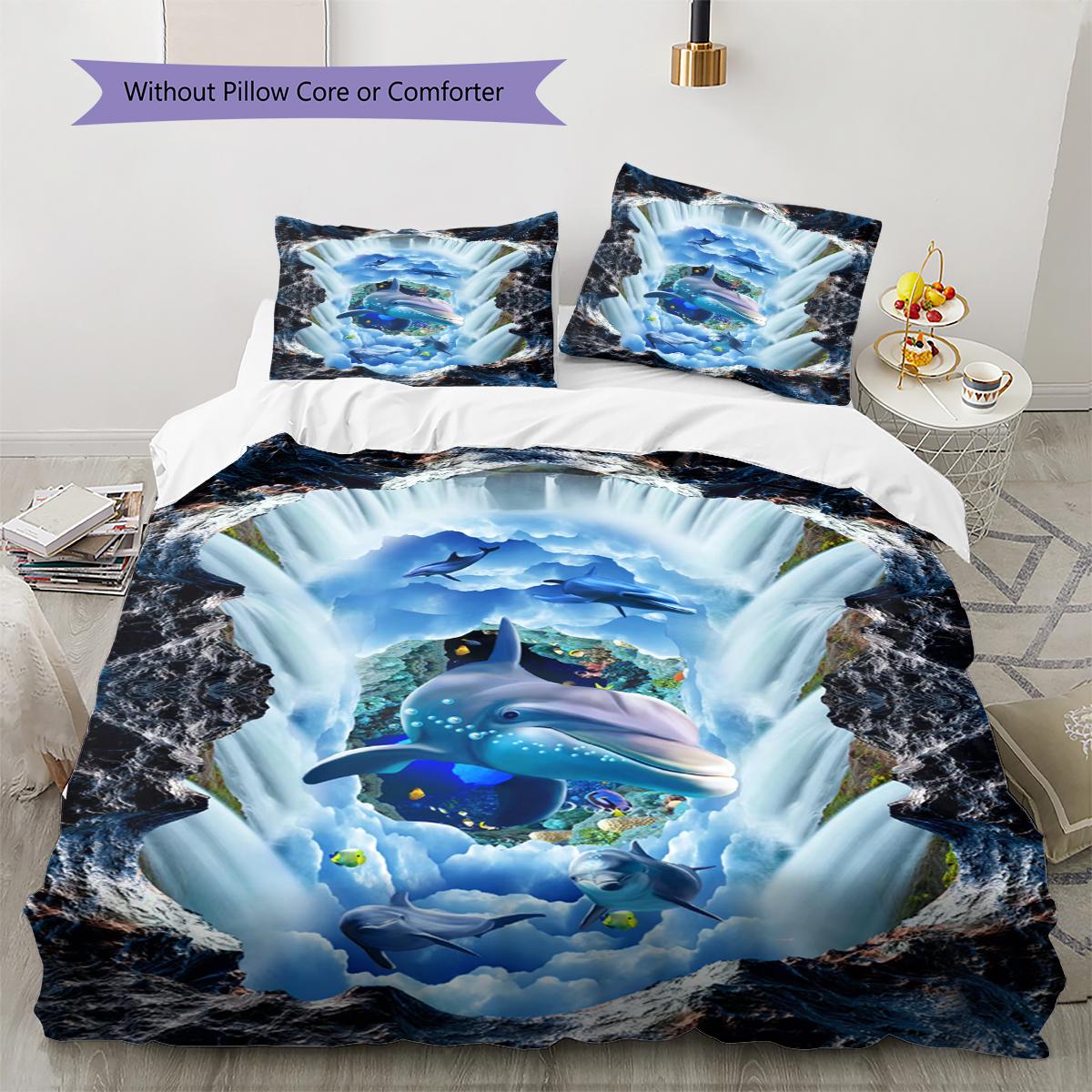 

3D Ocean Animal Pattern Bedding Quilt Set Quilt Cover Pillowcase Home Decoration Gift (1 * duvet cover + 2 * pillowcase, without core) 135x200cm
