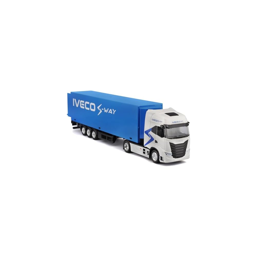 Bburago 1/43 Iveco S-Way Blue Diecast Model Truck with Trailer Collectible Toy Vehicle