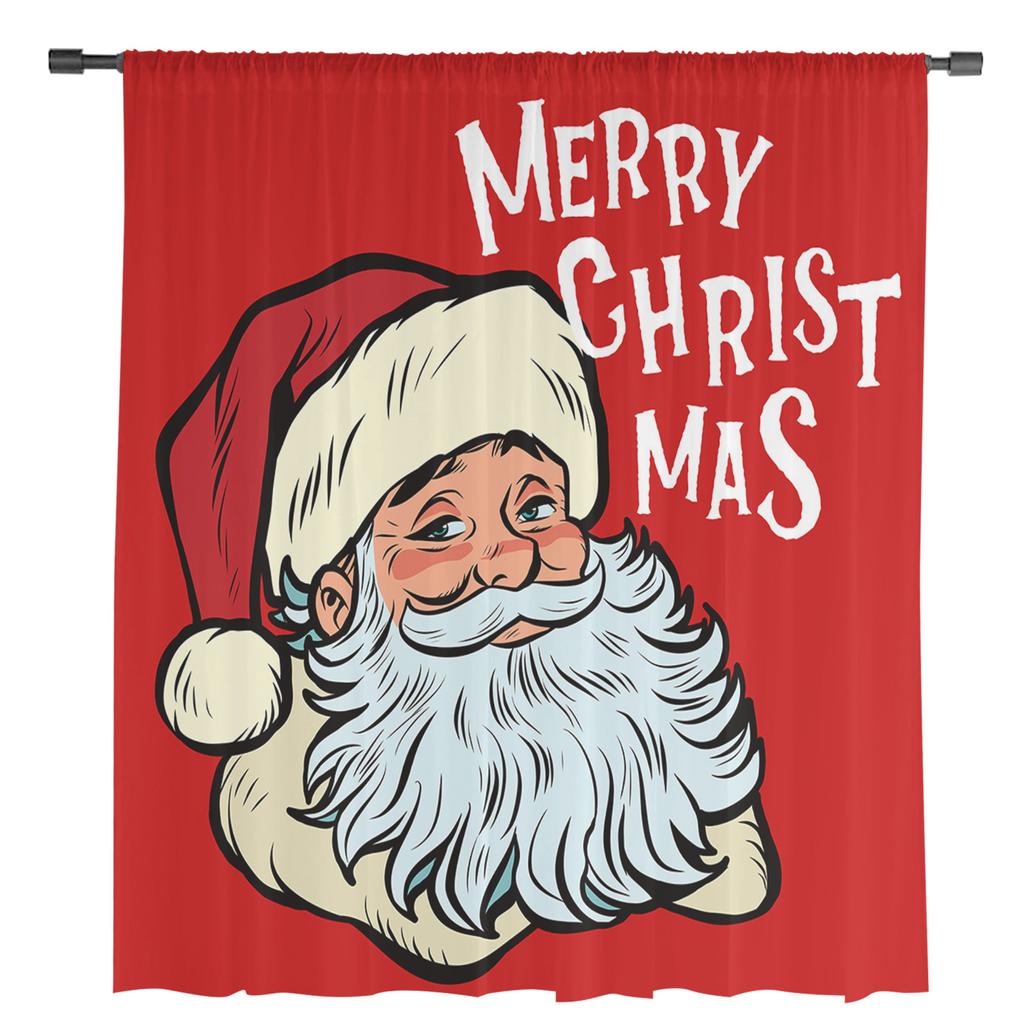 Jultomten Röda Fönster Tyll Gardiner för Vardagsrum Kök Jul Heminredning Skira Voile Gardiner