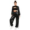 Hip Hop Dance Suit for Women Metallic Shiny Crop Top and Letter Print Cargo Pants for Jazz Disco Stage Bar Outfit