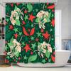 Grüner Badezimmer-Duschvorhang mit roten und weißen Blumen Dekorativ Wasserdicht Waschbar Heim-Leinen-Accessoires 128 Zeichen Ali
