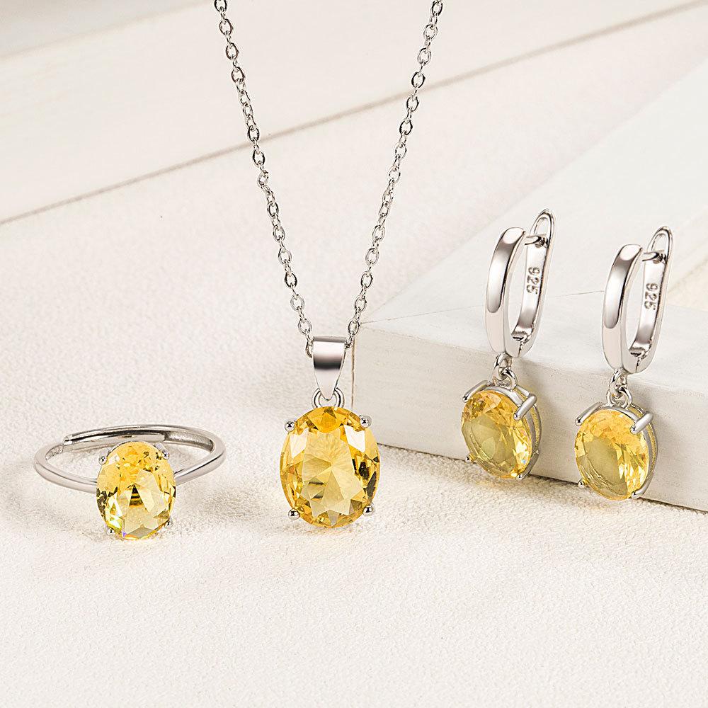 Andara Sterlingové Šperkové Sady Pro Ženy Elipsa Zirkonový Prsten Náhrdelník Náušnice Luxusní Doplňky Nabídky Dopravy Zdarma