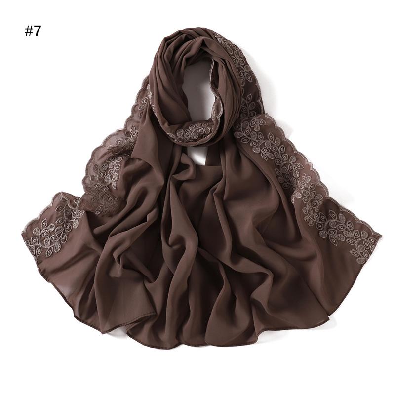 Fashion Lace Stitch Floral Bubble Chiffon Hijab Ramadan Beach Cover Shawls Women Sunscreen Headscarf Outdoor Windproof Head Wrap