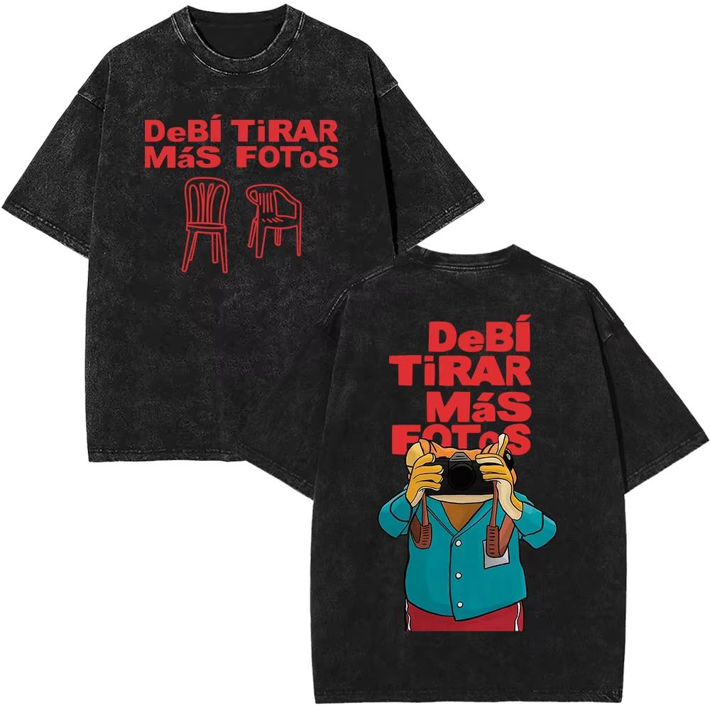 Rapper Bad Bunny Tour Debi Tirar Mas Fotos DTMF Merch Tshirts Men Fashion Summer Hip Hop Vintage Washed Tshirts Streetwear