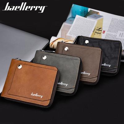 Baellerry European and American Style Men's Billfold Fashion Notecase Short Wallet RFID Card Holder Zipper Coin Purse