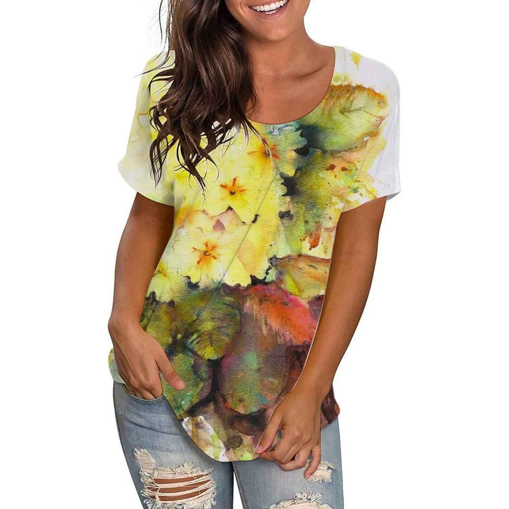 Bright Floral 3D Digital Printed Women's Fashionable Casual Round Neck Short Sleeved T-shirt