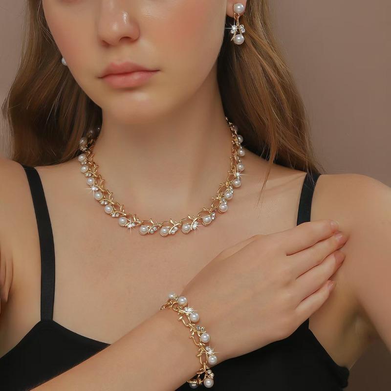 Winter and Autumn Luxury Minimalist Starry Color Necklace, Earrings and Bracelet Set for Women, Collar Chain