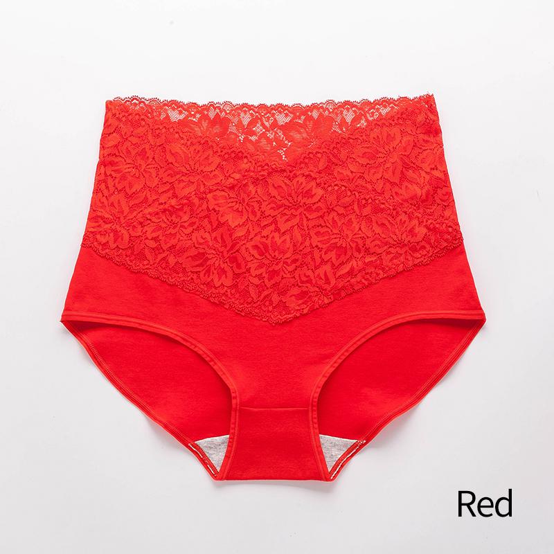 Women High-waist Lace Panties Pure Cotton Crotch Panty Briefs Front and Back Leak-proof Underwear Women‘s Underpants