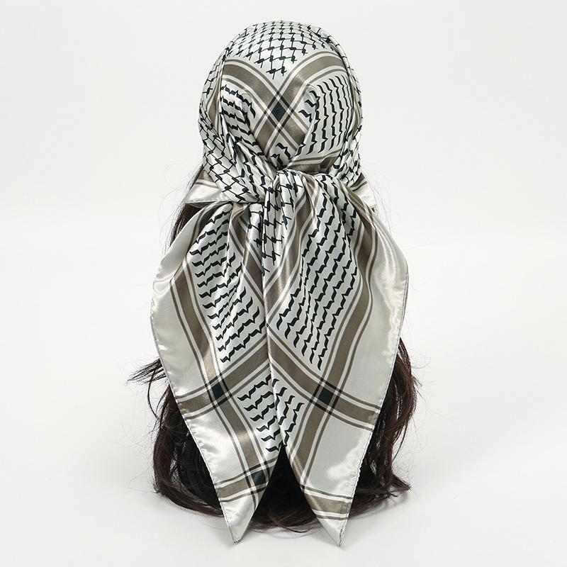 Satin Square Scarf Women Paisley Hijab Elegant  Print Silk Neckerchief Shawl Wraps Headband Handle Hair Accessories Bandana