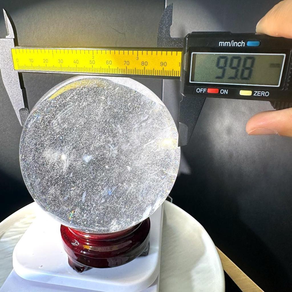 Used Crystal quartz round ball approx. 99.8mm Unique item with pedestal Natural stone figurine