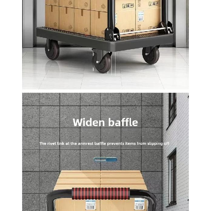 Stable Folding handcart, small cargo cart, warehouse trailer, portable four-wheel silent shopping cart, handling flatbed truck