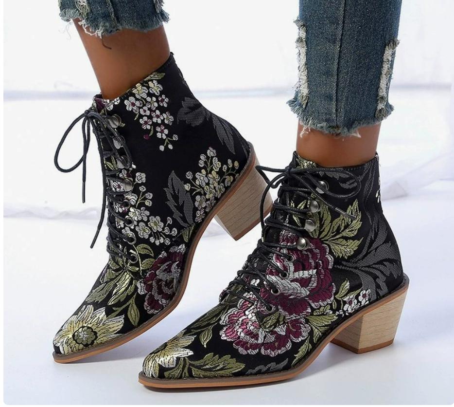 Женские осенне-зимние ботинки на платформе со шнуровкой и цветочным принтом 35 5970₽