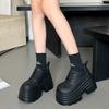 Small Muffin Black Single Shoes Women's Spring New British Style Platform Lace-up Small Leather Shoes