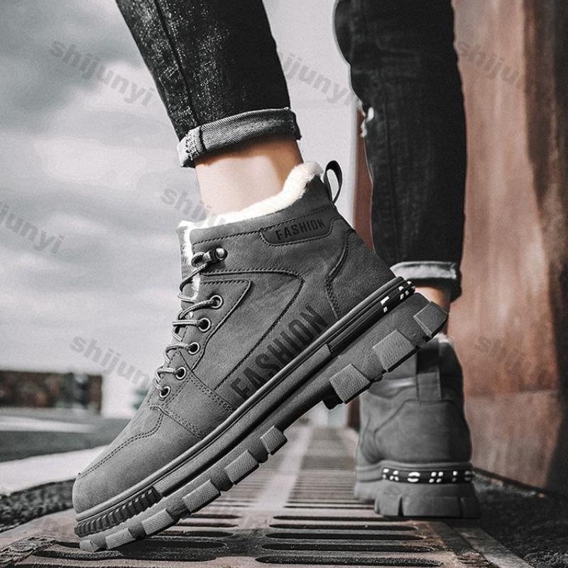 Fashion Men's Winter Outdoor Casual Boots Thick Bottom Lace-up Warm Cotton Shoes Men Work Fashion Wear Resistant Sports Non-slip Boots