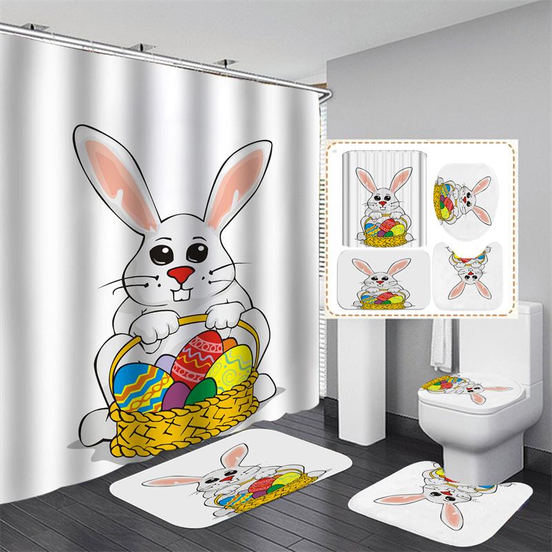 3D Print Shower Curtain Waterproof Polyester Bathroom Curtain Anti-slip Bath Mat Set Toilet Rugs Carpet Home Decor 4PCS