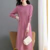 Round-neck Sweater Dress Women's Long Base Knitted Dress Loose Autumn and Winter Long Pullover