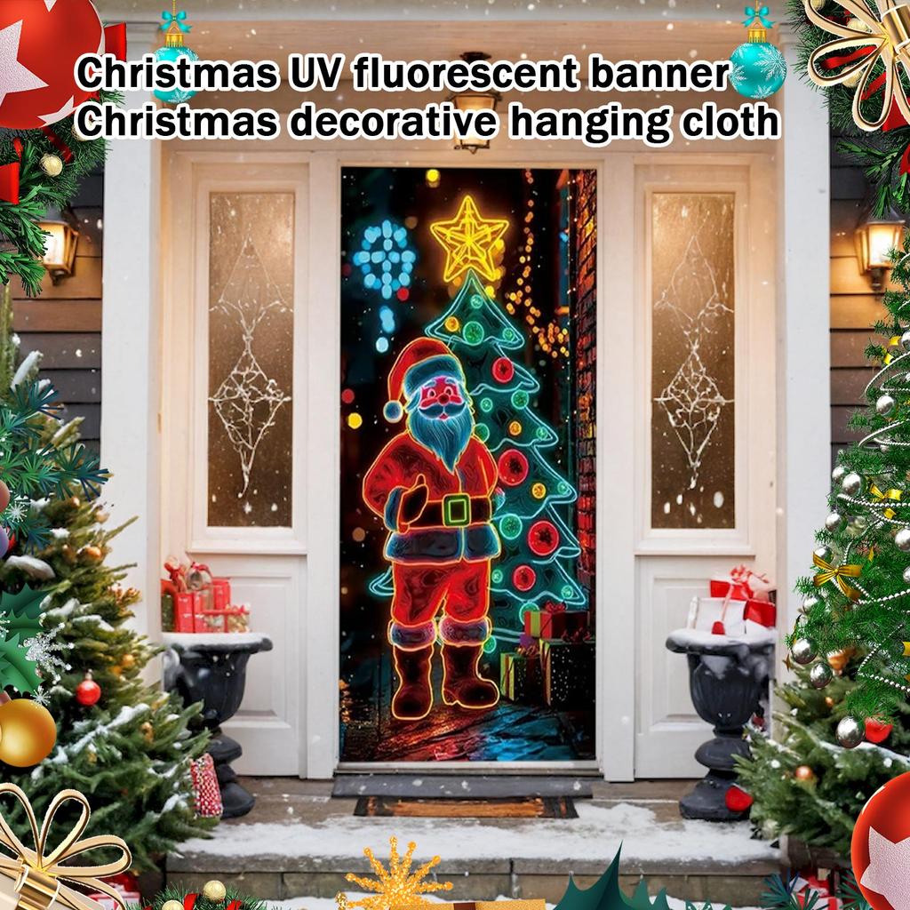Christmas UV Fluorescent Door Banner/cover Background/holiday Party Decoration/Christmas Decorative Hanging Cloth