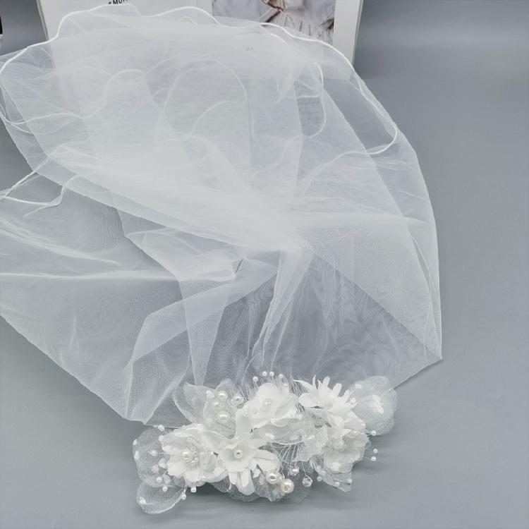 Sophisticated White Bridal Veil Double Layer with Artificial Pearls Edge Fashionable Wedding Veil For Bride