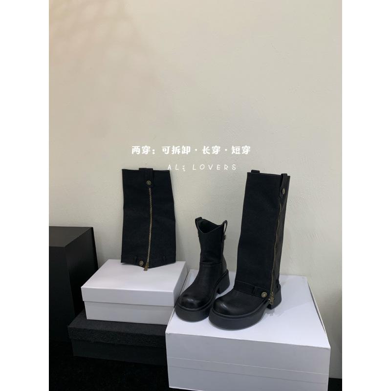 Thick heel retro trouser tube boots long boots women's 2025 autumn and winter new removable knee high boots short boots women