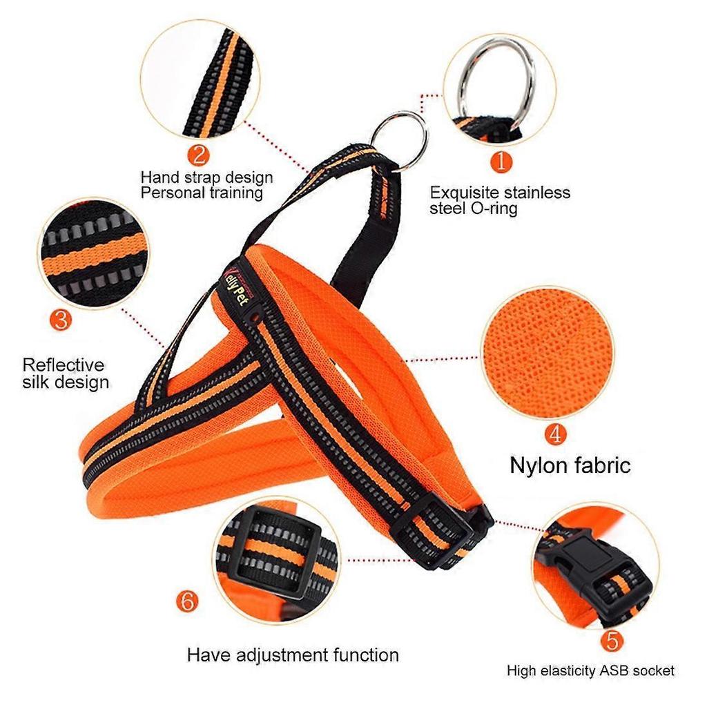 Pet Dogs A7 Reflective Polyester Chest Harness Lead Leash Traction Big Dogs Safety Chain Rope Collar, Size: M, 2.5*60*74cm