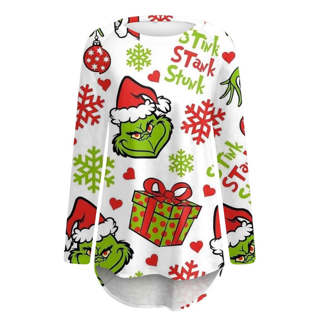 Damen Casual Fashion Print Langarm Mittellange Top Bluse