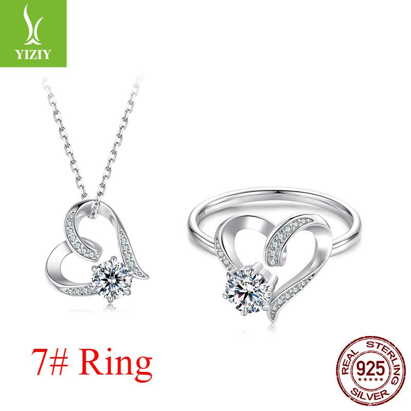 Ins Moissanite Non-Fading 925 Sterling Silver Ring Super Flash Heart-Shaped Mozzarella Jewelry Set