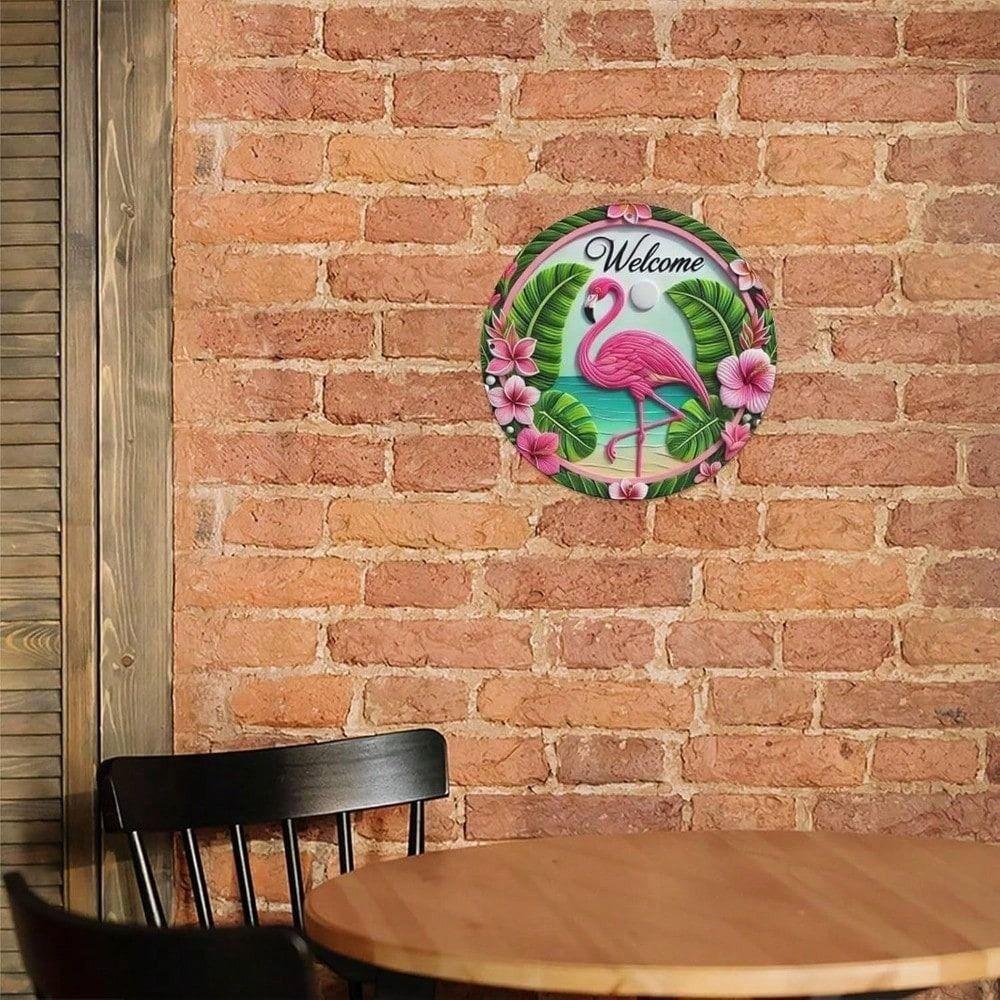 Retro Pink Flamingo Tin Sign 8x8 Inch Metal Wall Art Living Room Decor