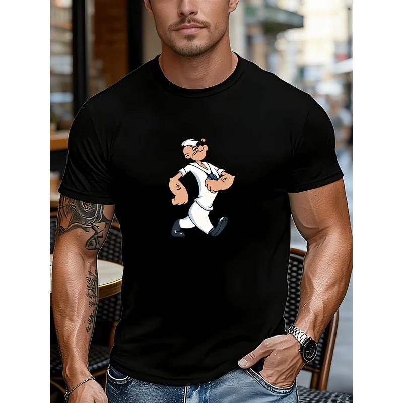 Men's Vintage Popeye T-Shirt - Retro Sailor Print Short Sleeve Tee with Iconic Popeye Design | Classic Round Neck Loose Fit Drop Shoulder Top |