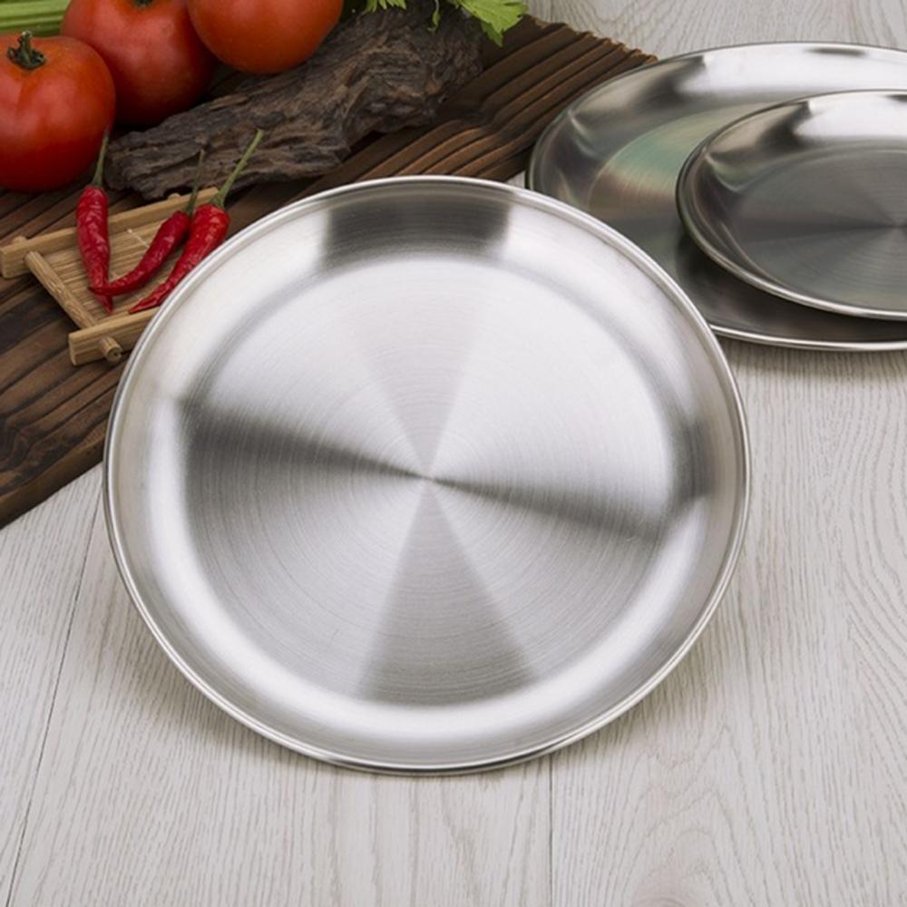 Stainless Steel Round Thickened Dessert Single-layer Plate BBQ Tableware Dish
