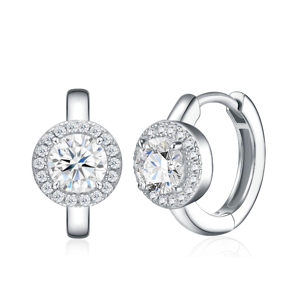 Elegant Solitaire Moissanite Earrings S925 Sterling Silver Plated 18K White Gold Micro Pave Circle Hoop Earrings